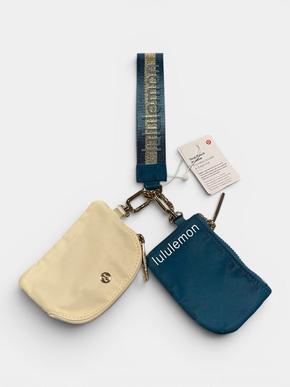 lululemon athletica Dual Pouch Wristlet in Cream & Teal Blue